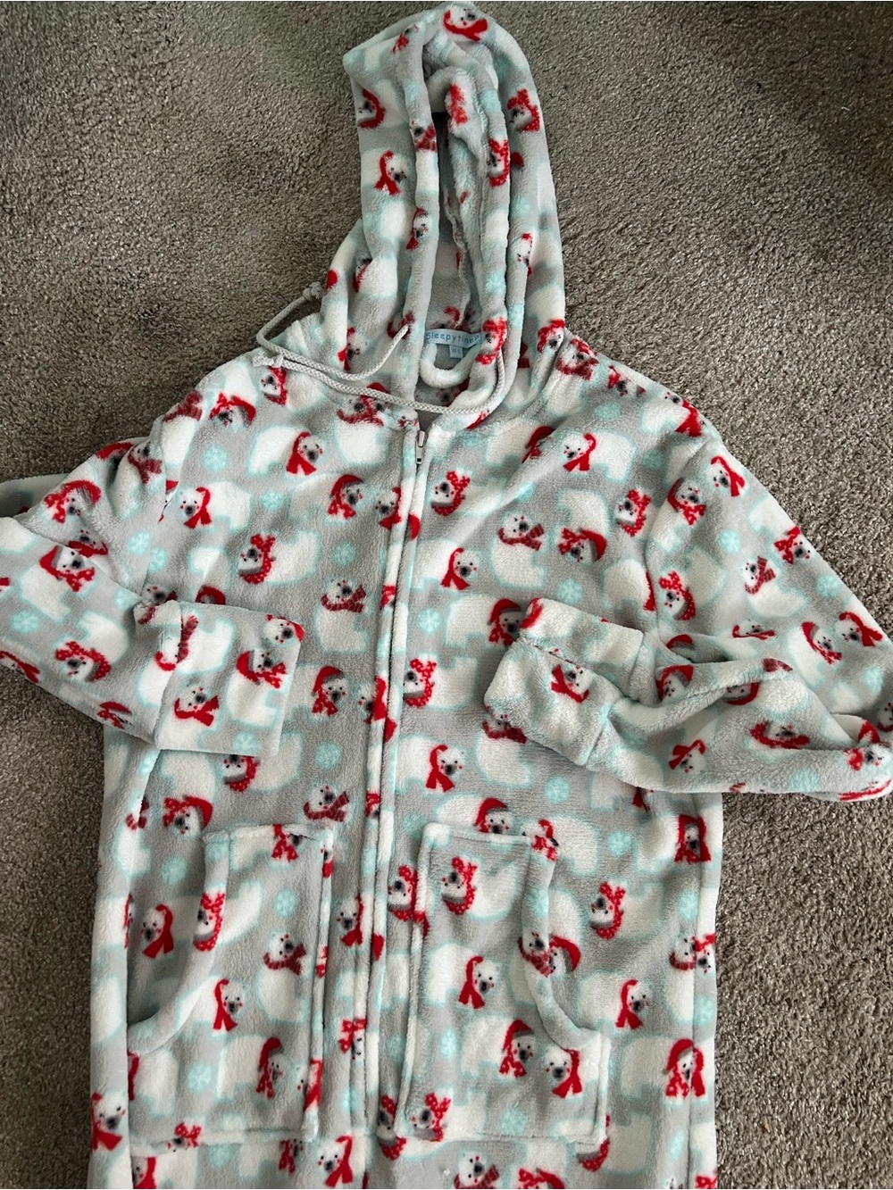 🔥 BOGO 🔥 Sleepytime Cozy Hooded PJs Zip-Up One Piece Polar Bear Print